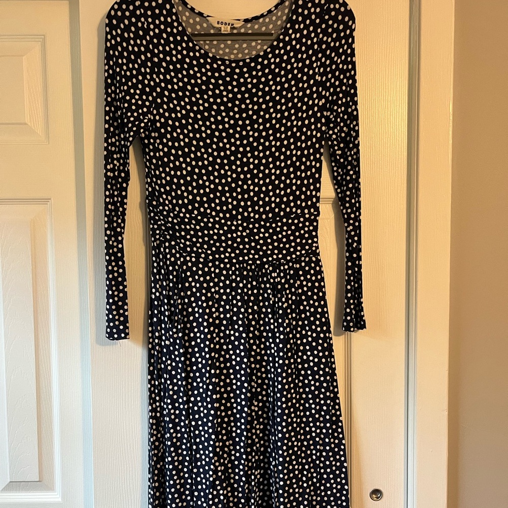 Boden Amelie Navy and White Polka Dot Long Sleeve Dress